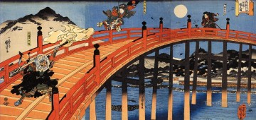  Moonlight Painting - the moonlight fight between yoshitsune and benkei on the gojobashi Utagawa Kuniyoshi Japanese